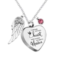 Silver heart pendant with wings and pink birthstone engraved with sentimental message - October Birthstone