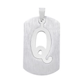 Pendentif plaque militaire en acier inoxydable brossé avec découpe de la lettre Q - Style Lettre Q / Argent