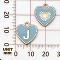 Lichtblauwe hartvormige emaille hangers met gouden rand en letter J voor doe-het-zelf sieraden - Letter J / Meerblauw