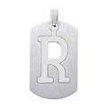 Collier double plaque militaire avec lettre R ajourée et finition en métal brossé - Style Lettre R / Argent