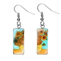 Künstlerische silberne Rechteck-Ohrringe mit Van-Gogh-Sonnenblumen-Gemäldedesign - Sonnenblume Stil