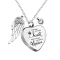 Silver stainless steel heart and wing pendant necklace with clear birthstone crystal - April Birthstone
