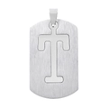 Pendentif plaque d'identité lettre T en acier inoxydable avec finition brossée - Style Lettre T / Argent