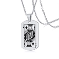 Collier pour homme en acier inoxydable argenté avec pendentif plaque Valet de Carreau Poker - J de Carreau Argenté