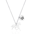 Collana in acciaio inossidabile argento con ciondolo cavallo e cuore con lettera W - Lettera W