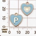 Gouden hartvormige hanger met lichtblauw emaille en gravure van letter P voor doe-het-zelf - Letter P / Meerblauw