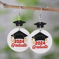 2024 Graduate acrylic earrings with black graduation cap and white round pendant - 2024 Graduate Style