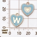 Lichtblauwe hartvormige hanger met gouden letter W en zonnestraaltextuur - Letter W / Meerblauw