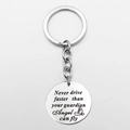 Inspirational silver stainless steel keychain with Guardian Angel quote and wings icon - Long-Guardian Angel Wings Style