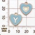 Lichtblauwe hartvormige hanger van emaille met gouden letter Y en straalpatroon - Letter Y / Meerblauw