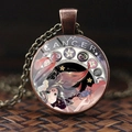 Vintage bronze Cancer zodiac necklace with glass pendant featuring anime style art - Cancer