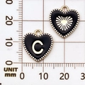 Gouden hartvormige hanger met zwart emaille, letter C en zonnestraalmotief voor sieraden - Letter C / Zwart