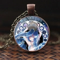 Aquarius zodiac pendant necklace with bronze chain and anime glass cabochon - Aquarius