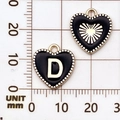 Gouden hart hanger met zwart emaille letter D en zonnestraal patroon op schaal - Letter D / Zwart