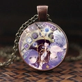 Retro bronze Gemini constellation glass dome necklace with purple anime art style - Gemini