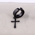 Punk matte black stainless steel clip-on earrings with hanging cross pendant for men - Clip-on Earrings / Black Cross Ear Clip (Style 1)