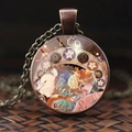 Retro bronze Leo zodiac necklace with anime glass pendant and golden chain for women - Leo