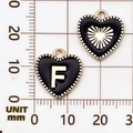 Zwarte emaille hartvormige hanger met gouden rand en letter F voor het maken van sieraden - Letter F / Zwart