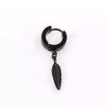 Punk black titanium steel hoop earrings with hanging feather pendant for men and women - Black Feather Pendant Hoop Earring (Style 5)