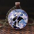 Vintage bronze Sagittarius zodiac necklace with round glass cabochon and art illustration - Sagittarius