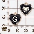 Gouden harthanger met zwart emaille, letter G en kralenrand, 15mm DIY-sieradenstuk - Letter G / Zwart