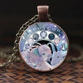 Vintage copper Capricorn constellation necklace with glass dome pendant and anime girl - Capricorn