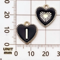 Zwarte emaille hartvormige hanger met gouden rand voor DIY-sieraden maken - Letter I / Zwart