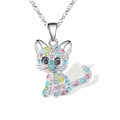 Cute silver cat pendant necklace with colorful rhinestones on a delicate chain - Colorful Cat Necklace