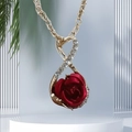 Infinity heart rose necklace in gold alloy with crystal accents and red flower - Red Rose