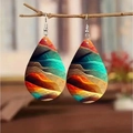 Bohemian colorful water ripple teardrop earrings hanging on natural wooden branches - Style 2