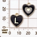 Zwarte emaille hartvormige hanger met gouden letter L voor DIY-sieraden maken - Letter L / Zwart