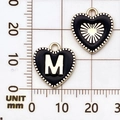 Emaille hartvormige hanger met letter M, goudkleurige afwerking voor DIY sieraden - Letter M / Zwart