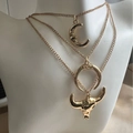 Boho meerlaagse gouden ketting met halve maan en stierenschedel hangers - Goud