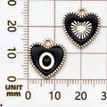 Zwarte emaille hartvormige bedeltjes met goudkleurige legering voor DIY-sieraden - Letter O / Zwart