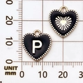 Gouden hartvormige hanger met zwart email en letter P voor doe-het-zelf sieraden maken - Letter P / Zwart