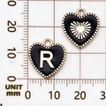 Gouden hartvormige hanger van legering met zwarte oliedruppel en letter R 12mm - Letter R / Zwart
