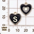 Zwart en goud hartvormige hanger van legering met letter S en stippelrand voor DIY-sieraden - Letter S / Zwart