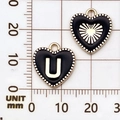 Zwarte emaille hartvormige hanger met gouden letter U en zonnestraal voor DIY-sieraden - Letter U / Zwart