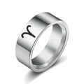 Polished stainless steel Aries zodiac sign ring with minimalist silver finish on white background - Aries