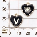 Emaille hartvormige hanger met gouden letter V en zonnestraal patroon voor DIY sieraden - Letter V / Zwart