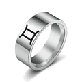 Polished silver stainless steel band ring featuring a black Gemini zodiac symbol - Gemini