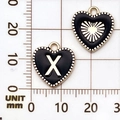 Zwarte emaille hartbedel met gouden rand en letter X op een meetschaal verdeling - Letter X / Zwart