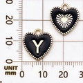 Gouden hartvormige hanger van legering met zwart email en 'Y' lettergravure - Letter Y / Zwart