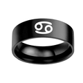 Matte black stainless steel ring featuring a white Cancer zodiac symbol for unisex - Cancer