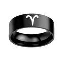 Matte black stainless steel Aries zodiac ring for men and women on white background - Aries