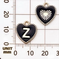 Dubbelzijdige hartvormige legering hanger met zwart email en gouden letter Z bedel - Letter Z / Zwart