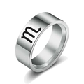 Silver stainless steel Scorpio zodiac ring with black astrological symbol - Scorpio