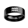 Wide black stainless steel ring featuring a white Aquarius zodiac sign engraving - Aquarius