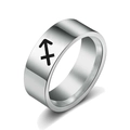 Polished stainless steel Sagittarius zodiac band ring in a sleek silver finish - Sagittarius