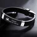Cancer zodiac bracelet with black silicone band and engraved matte metal plate - Cancer